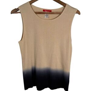 Vintage AK Anne Klein Knit Tank Top Tan Blue 100%‎ Silk Obre Blouse Shirt Size L